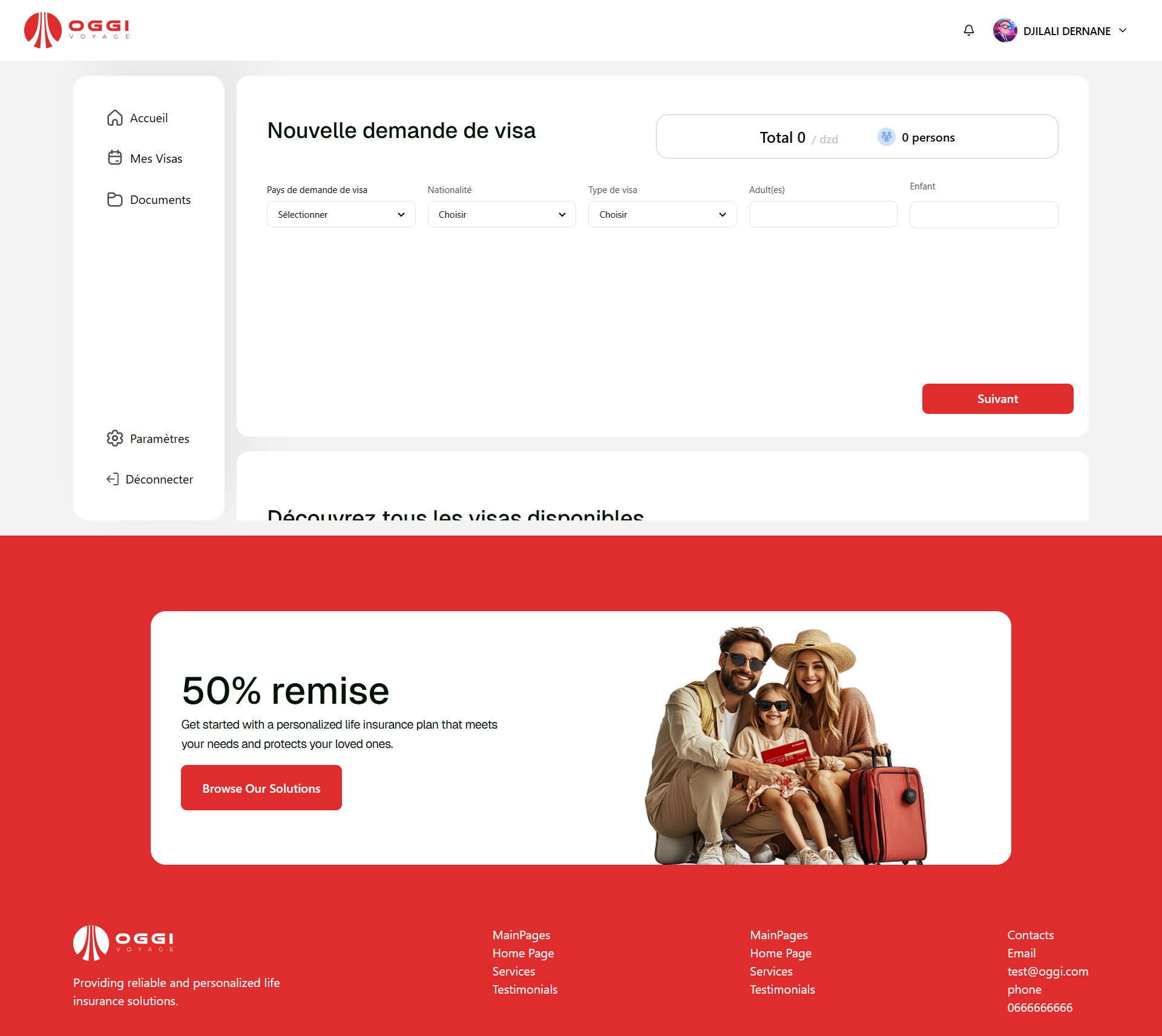 Application client Oggi Voyage